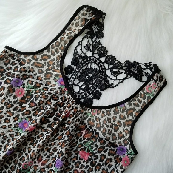 Forever 21 Leopard & Floral Tank With Crochet Back - Picture 4 of 8
